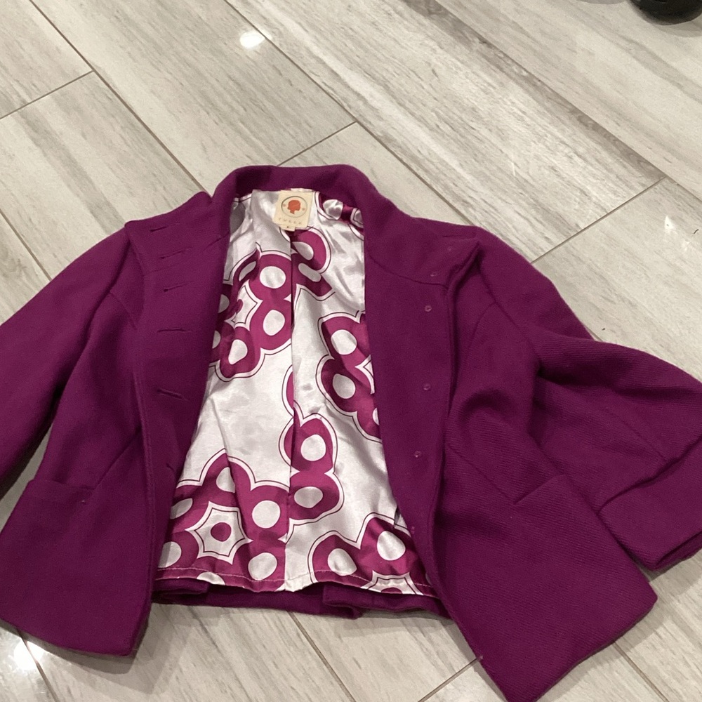 Tulle Fuchsia Open-Front Blazer with Patterned Satin Lining